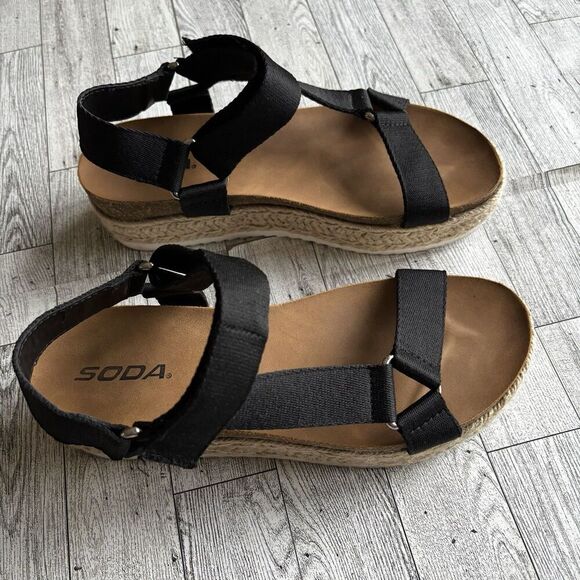 Soda Desoto Platform Women’s Sz 8.5 M Black 2" Flatform Espadrille Black Sandals - Picture 4 of 9